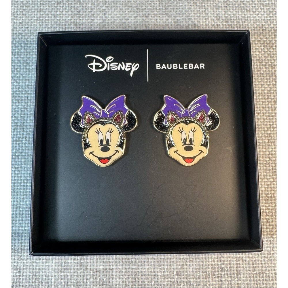 New Disney Baublebar Minnie Mouse Halloween Cat Ears Purple Bow Post Earrings